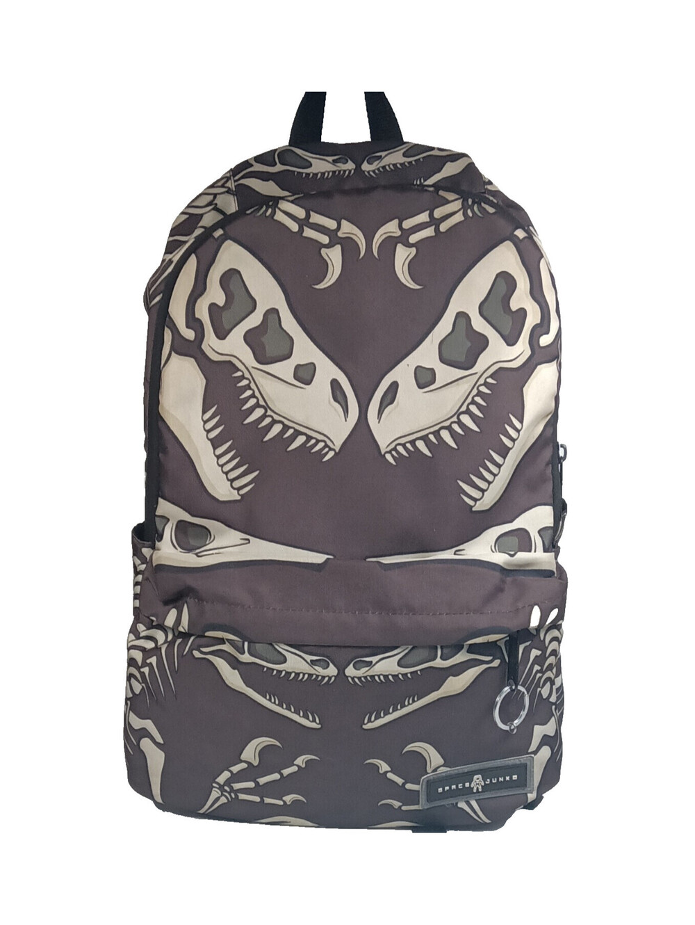 Space Junk Dinosaur Graphic Print Backpack Black/Beige Medium Zip Pockets